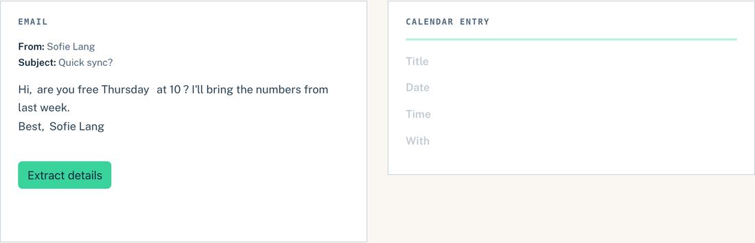 Screenshot of the email to calendar demo