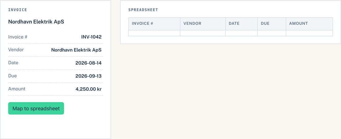 Screenshot of the invoice to spreadsheet demo