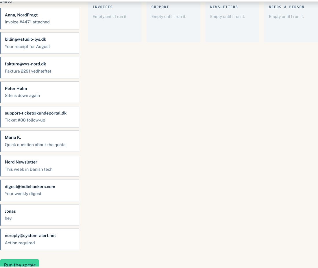 Screenshot of the mail sorter demo